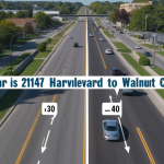 How far is 21147 hardvard boulevard to walnut creek